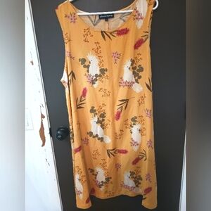 Yellow Floral Linen And LIGHTWEIGHT Viscose Dress!